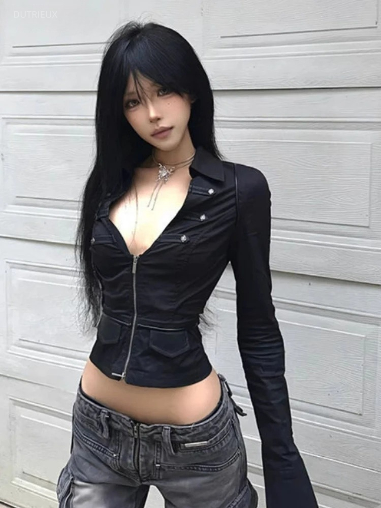 Summer Clothing Aesthetic - Y2k Esthetische Vrouwen Sexy Blouse Effen