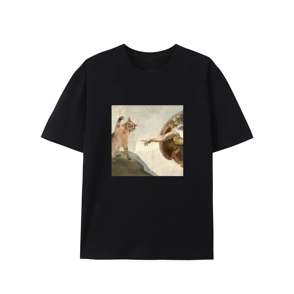 Summer Renaissance Clothing - Creatief Renaissance Cat T-shirt Michelangelo parodie