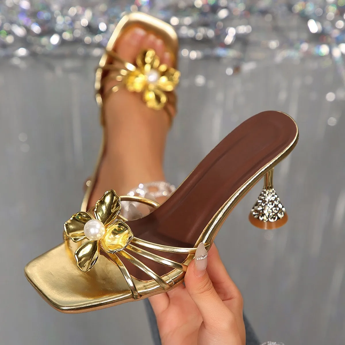 Summer Clothing Collection - Vintage metalen bloem kristallen conushak sandalen