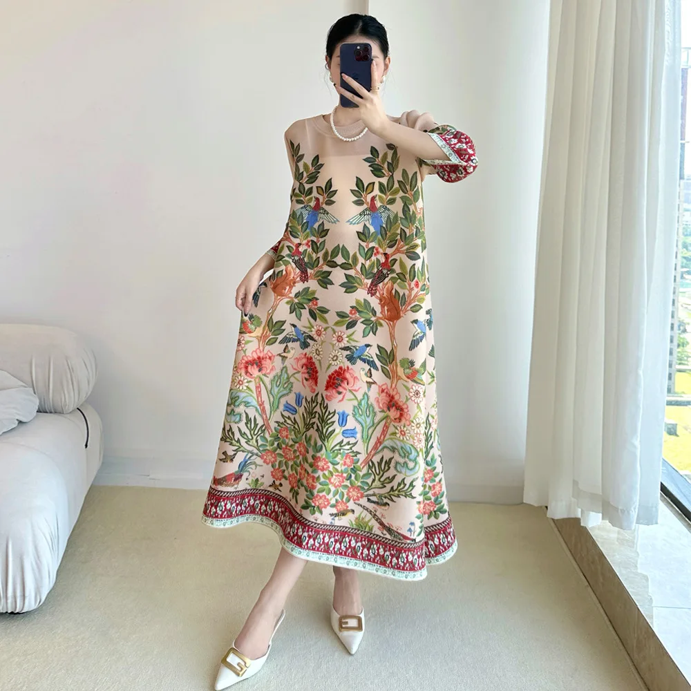 Summer Clothing Essentials Women - Miyake Vintage Print Jurk Zeven Mouw
