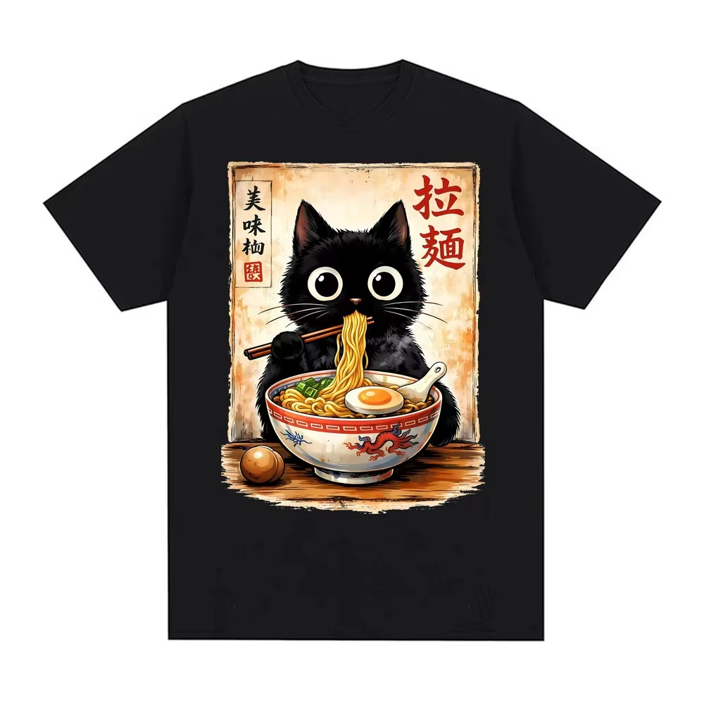 Summer Clothing Essentials Women - 2026 Kawaii Ramen Kat Retro Japanse