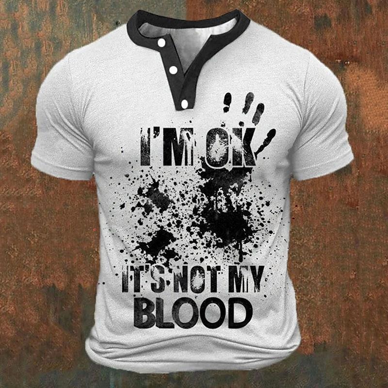 Summer Clothing Men Fashion - Grappige 3D-letterprint heren Henley shirts zomer